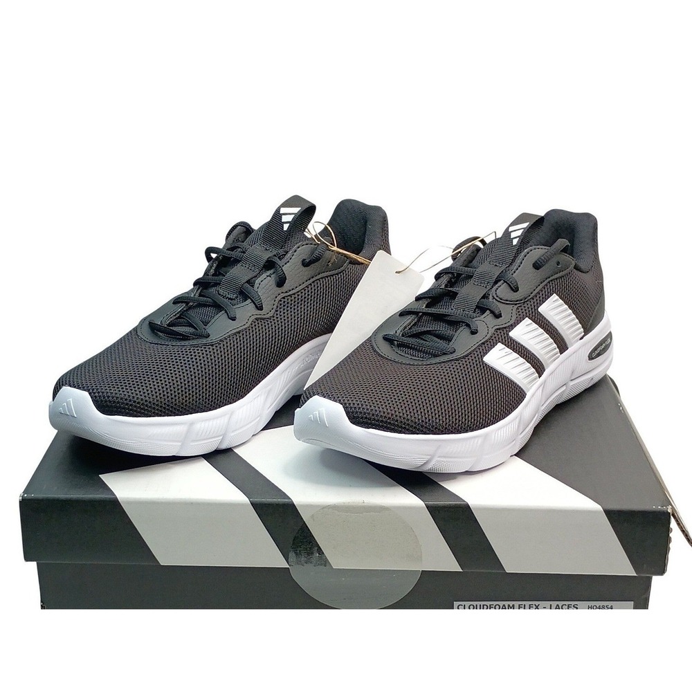 Adidas Cloudfoam Flex Laces Women Size 8.5 Black White Running Shoes HQ4960